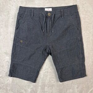 Public Beach Mens Linen Cotton Cargo Shorts Grey Size M Vacation Lightweight